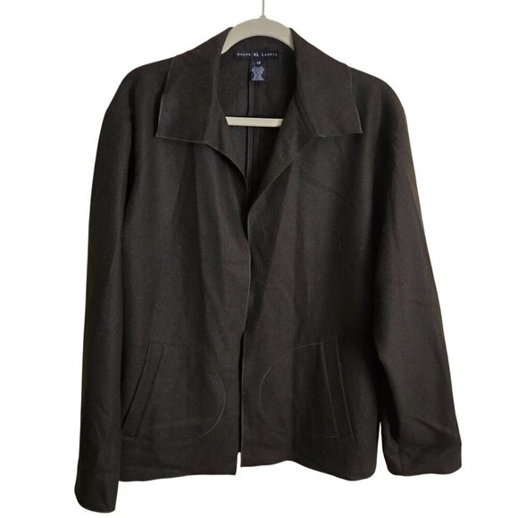 Ralph Lauren Black Label Vintage Wool Blend Dark Olive Open Front Unique Jacket - Picture 2 of 6